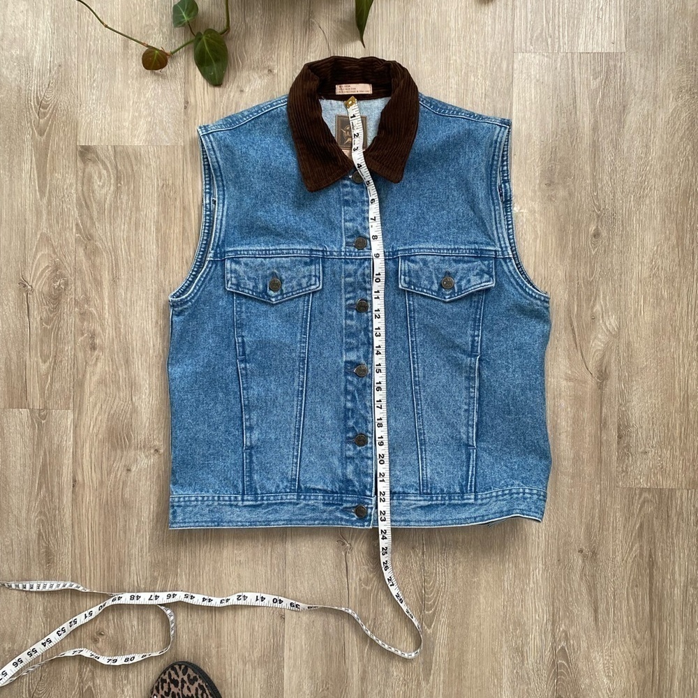 Vintage Jean Denim Corduroy Collar Vest - Picture 8 of 10
